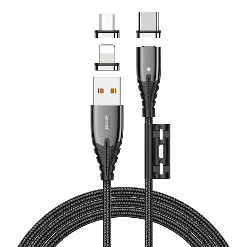 JOYROOM led 3 в 1 Магнитный Плетеный usb c зарядный кабель для быстрой зарядки micro data usb Магнитный кабель - Цвет: Черный