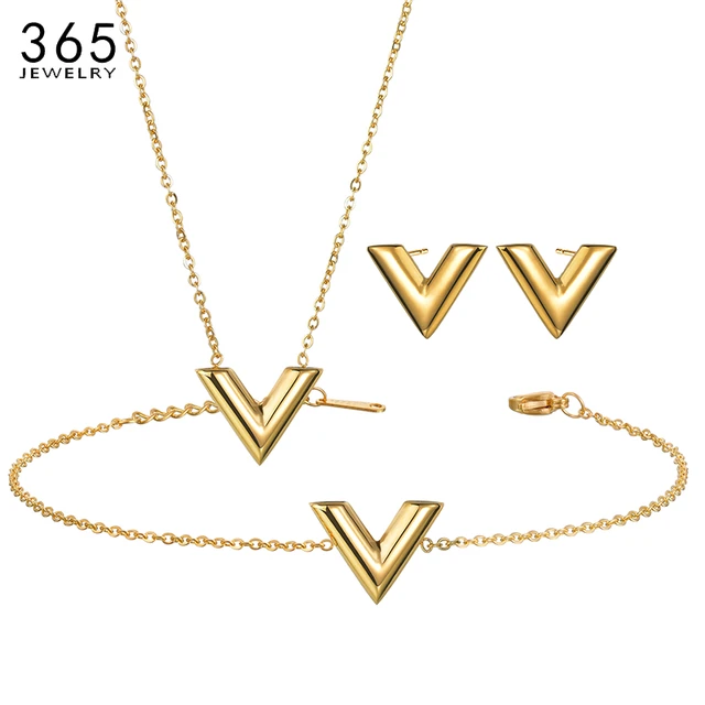 Letter V Necklace Gold Pendant  Stainless Steel Necklace V