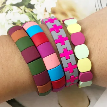 

Bohemian Rainbow Enamel Tile Elastic Bracelet Bangle For Women Men Stretch Cuff Bracelet Fashion Jewelry