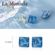 Модные 925 пробы Серебряные Красочные неправильной формы акриловые квадратные большие серьги-гвоздики для женщин OL ювелирные изделия