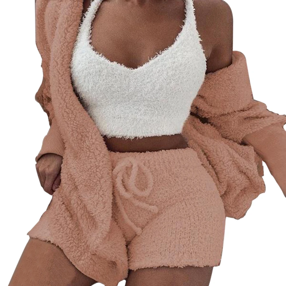 orange 3 pieces set Плюшевый женский спортивный костюм из 3 предметов, осенняя теплая Длинная толстовка, тренировочный костюм, укороченный топ и шорты, спортивный костюм для бега, Femme - Цвет: orange 3 pieces set