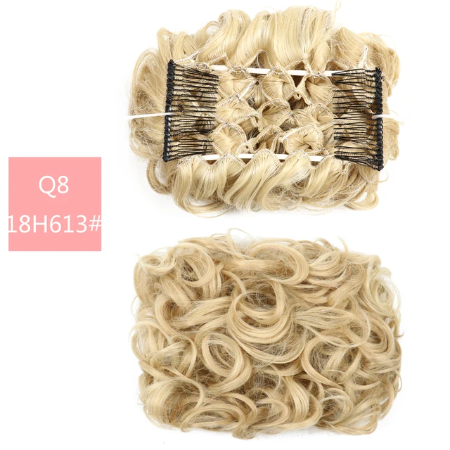 Synthetic Curly Elastic Band Chignon Plastic Comb Clips in Hair Extension Hair Bun Updo Cover Hairpieces Hair Accessories Q8 18H613