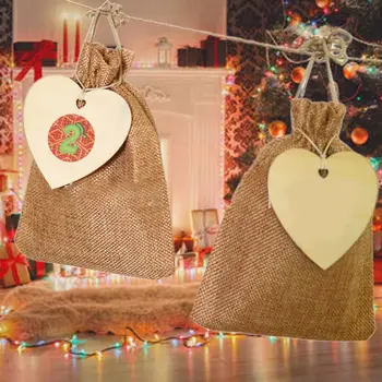 

24 Days Countdown Advent Calendar Hanging Drawstring Candy Bags with Stickers Handmade DIY Sacks Reusable Xmas Decorations Craft