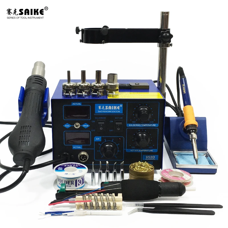 

SAIKE 952D 2 in 1 SMD Rework Soldering Station Hot Air Gun Solder Iron Desoldering 220V 110V Hot air gun Soldering Iron