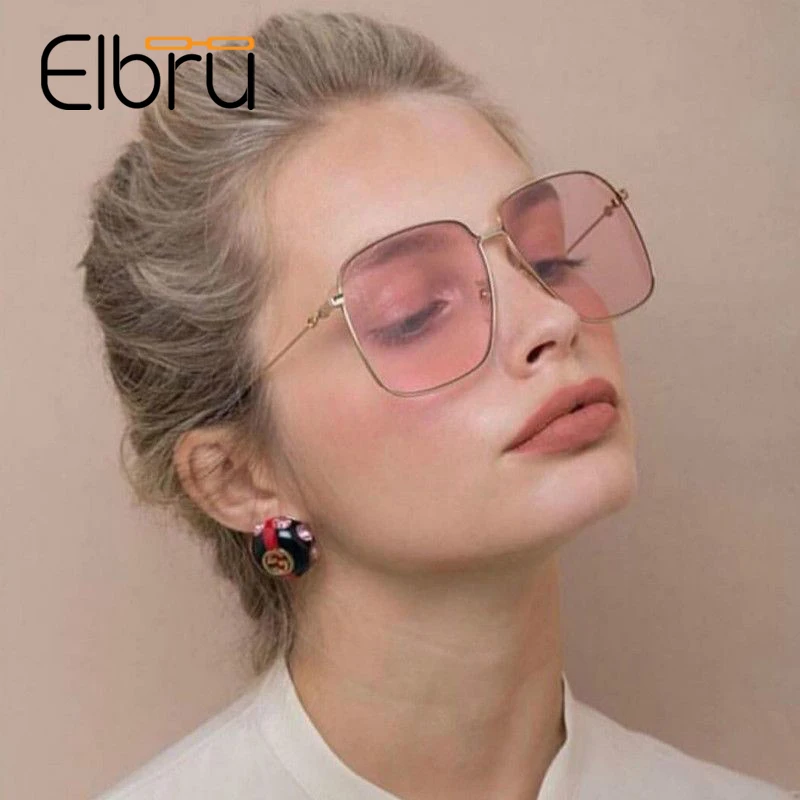 Очки солнцезащитные Elbru унисекс винтажные оверсайз квадратные с прозрачными