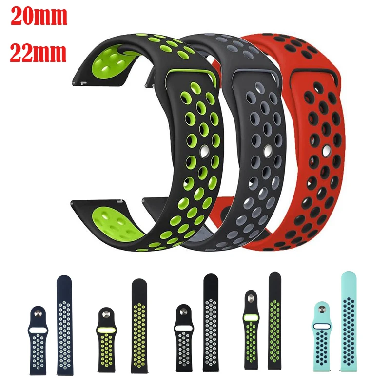 20 22 мм ремешок для samsung galaxy active 2 42 46 s2 s3 pebble time amazfit 1 3 GTR GTS pace bip zenwatch силиконовый