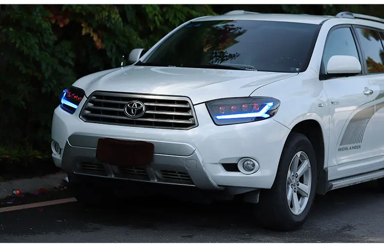 Автомобильный Стайлинг для фары Toyota Highlander 2007-2011 светодиодный фары DRL Bi-светодиодный объектив высокого ближнего парковка противотуманных фар Все светодиодный