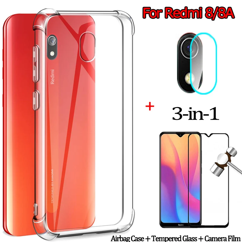 

Airbag Case + Glass for Xiaomi Redmi 8 8A Soft Anti-shock TPU Case Redmi-8A Screen Protector Case Redmi8 Xiaomi Redmi 8 A Cover