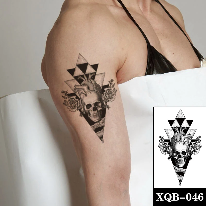 

Geometric Skull Waterproof Temporary Tattoo Sticker Black Rose English Alphabet Fake Tattoos Flash Tatoos Arm Art for Women Men