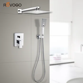 

ROVOGO Bathroom Rain Mixer Shower Combo Set, Wall-Mount Concealed Rainfall Shower Head System, Brass Shower Faucet Chrome