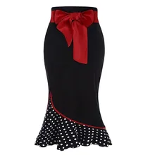 JOONDSHE, Женская рождественская юбка с бантом на поясе, в горошек, с вышивкой, с рюшами, в виде рыбьего хвоста, официальная юбка, вечерние юбки, faldas mujer moda