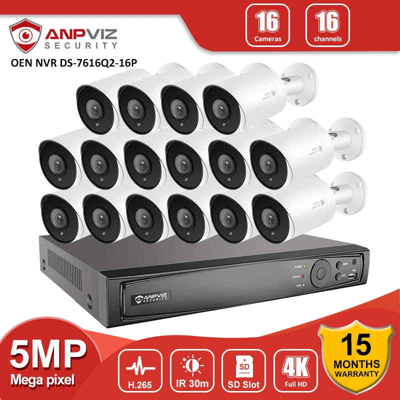 

Anpviz 16CH Secutity Camera System 4K 8MP NVR 5MP Bullet POE IP Camera Outdoor Audio H.265+ CCTV Surveillance Set