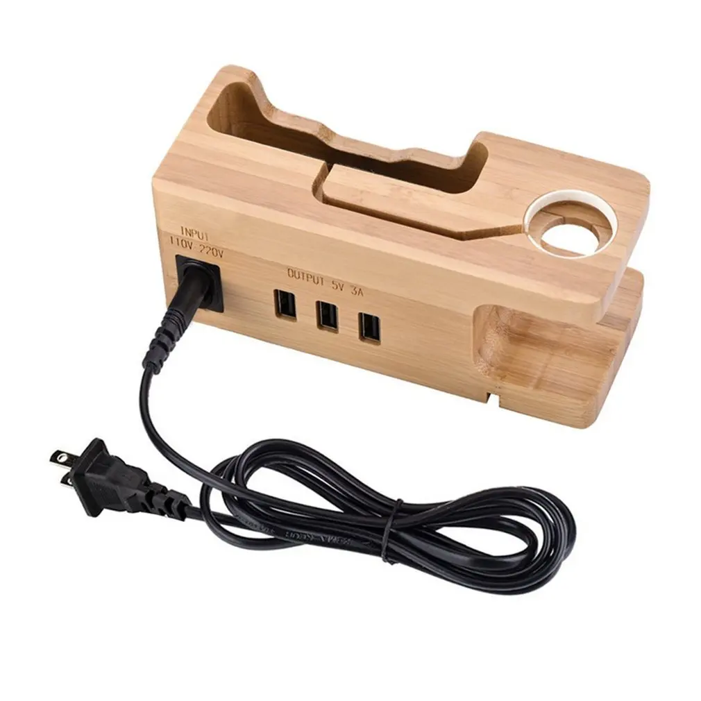 

Bamboo Wood 3-port USB Charging Dock Station Holder for iPhone for iWatch Universal Desktop Charging Cradle Bracket Stand