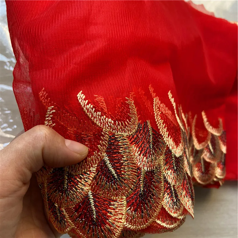 NLI LY mesh tulle net Embroidered red gold black Polyester lace trim ribbon edge 20 cm Wide use for dress and doll decoration6