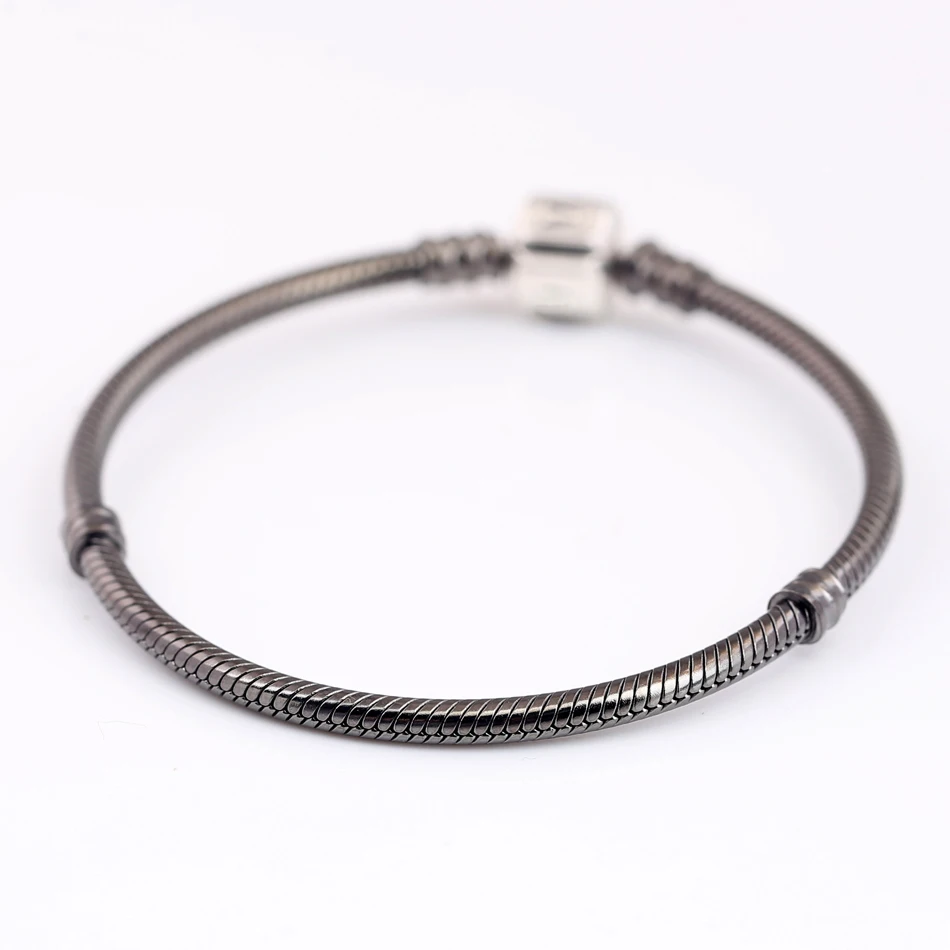 Original Oxidised Snake Chain Lobster Barrel Clasp Bracelet Bangle Fit 925 Sterling Silver Bead Charm DIY Europe Jewelry