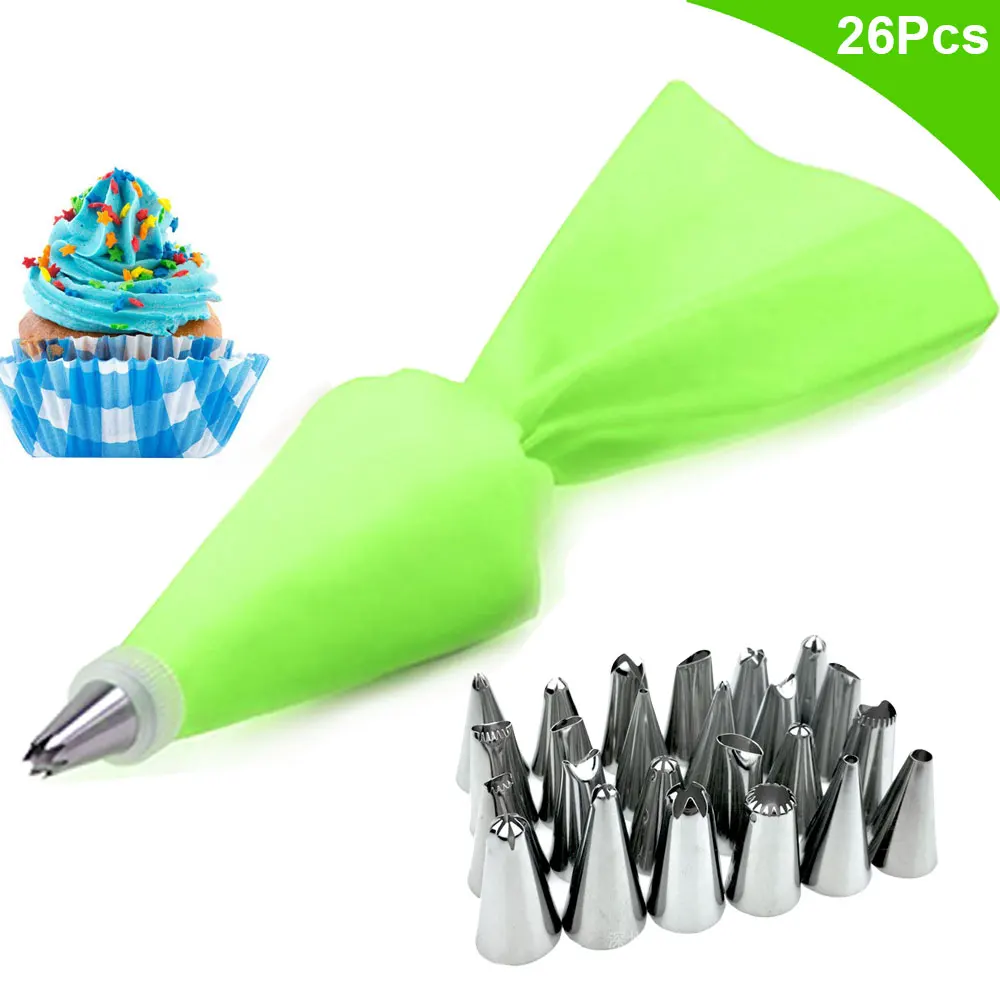 8/26Pcs/Set Silicone Pastry Bag Tips Kitchen Cake Icing Piping Cream Cake Decorating Tools Reusable Pastry Bags+24 Nozzle Set