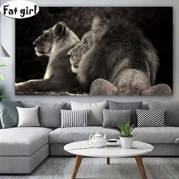 

Large Size 5D DIY Diamond Painting Full Round Square Black And White Lion Leopard Art Kit Embroidery Mosaic Animal Decor Home