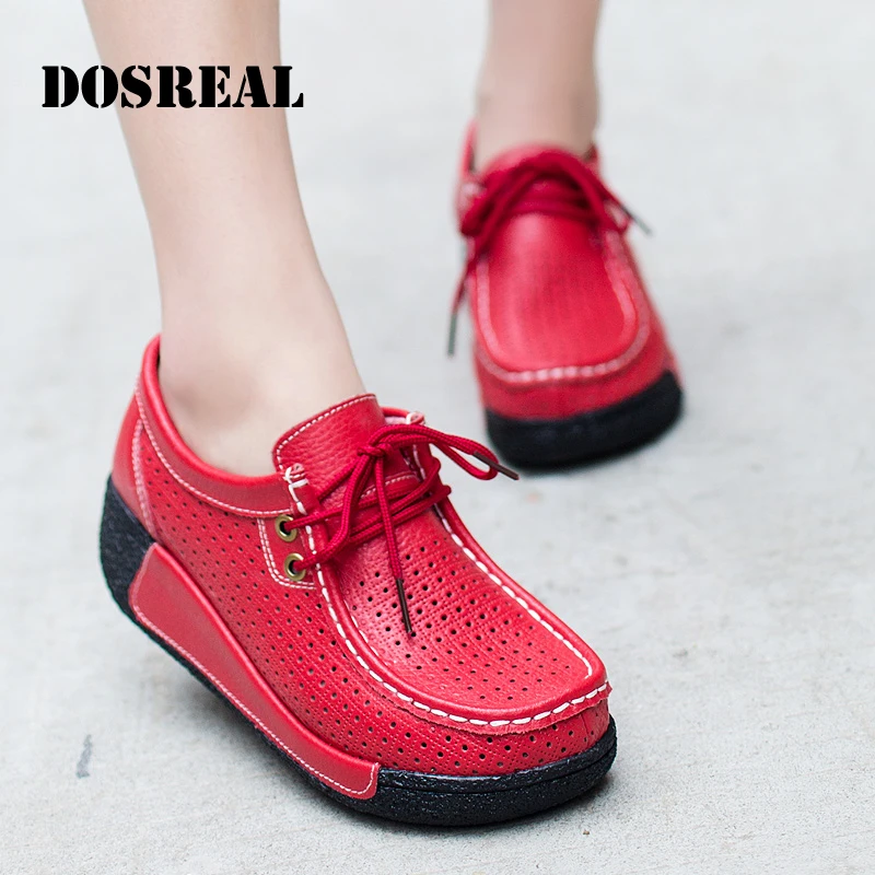 

Summer Women Flats Platform Shoes High Quality Leather Thick Sole Sneakers Casual Fashion Hollow Ladies Large Size 41