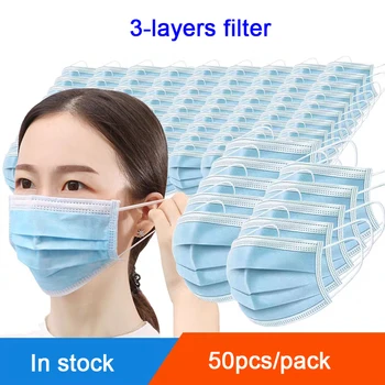 

10pcs/50pcs/100pcs Personal Disposable Anti-virus Mouth Mask Blue Earloops 3-layer Face Masks Health Care Protection dust kf94