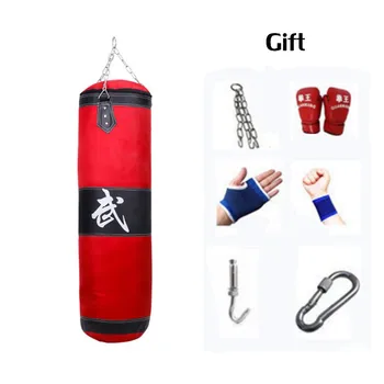 

100cm Training Fitness Boxing Punching Bag Empty Sport Kick Sandbag Muay Thai Boxer Training Set Wraps & Hook &a pair Gloves