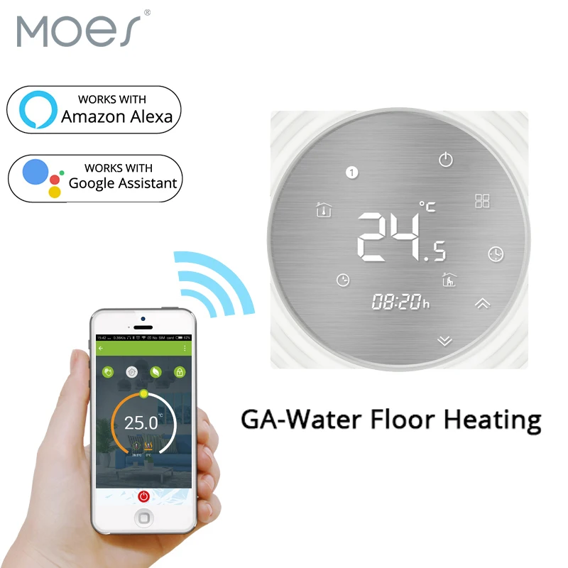 

Wifi Smart Thermostat Water Floor Heating Metal Brushed Panel Smart Life/Tuya APP Remote Control Works with Alexa Google Home