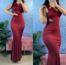Wine Red Long Elegant Lady Mermaid Evening Dress With Pleated Zipper Back Stretch Satin Abendkleid Robes de Soirée فساتين السهرة
