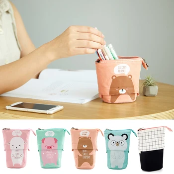 

Portable Storage Bag Cute Pencilcases Stretchable Pencil Bag Canvas Stationery Bags Cartoon Printed Pencil Box 5 Color
