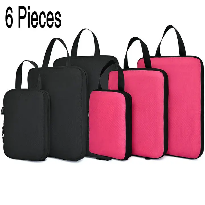 Soperwillton компрессионные упаковочные кубики, набор косметических сумок, нейлоновая дорожная сумка для мужчин и женщин, органайзер для путешествий, аксессуары - Цвет: 6pcs Black and Rose