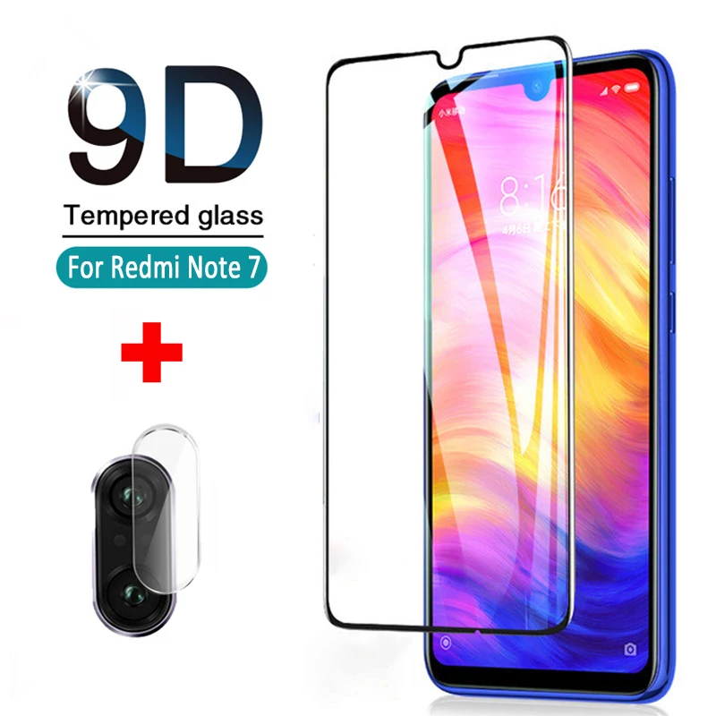 2 в 1 9d Защитное стекло для Xiaomi redmi note 7 Защита объектива камеры pro закаленное полная