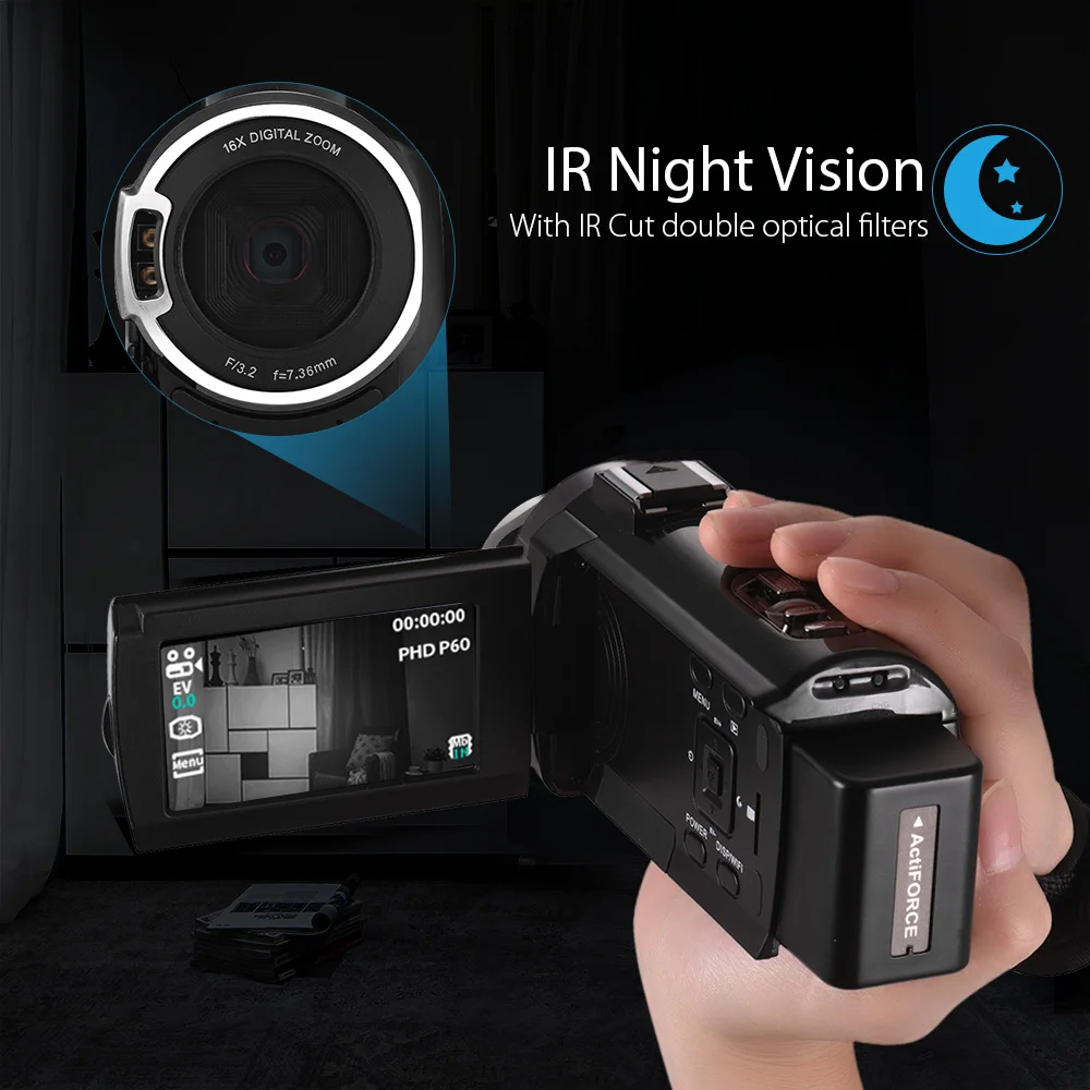 Andoer 4K HD 3 дюймов сенсорный экран Цифровая видеокамера DV WiFi ИК Ночное Видение с 2* батареи+ конденсаторный микрофон