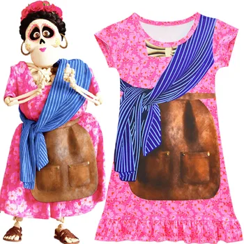 

Girls short sleeve lotus leaf Dresses Movie Coco Cartoon Cosplay Costume Halloween Party Cosplay Clothing