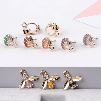 

10pcs New Design Fashion Alloy Oil Drop Bee Pendant Shell Stud Earrings For Women Ear Pin Material Diy Jewelry Accessories