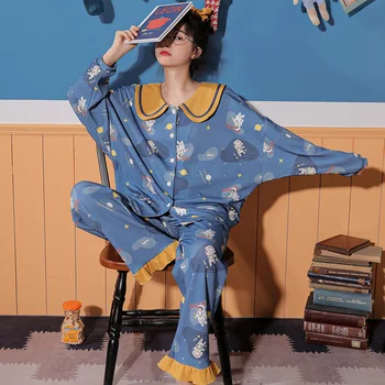 

Pajamas For Women Autumn And Winter Cotton Sleepdress Comfortable Cartoon Loose Girl Sleepwear Ladies Nightdress