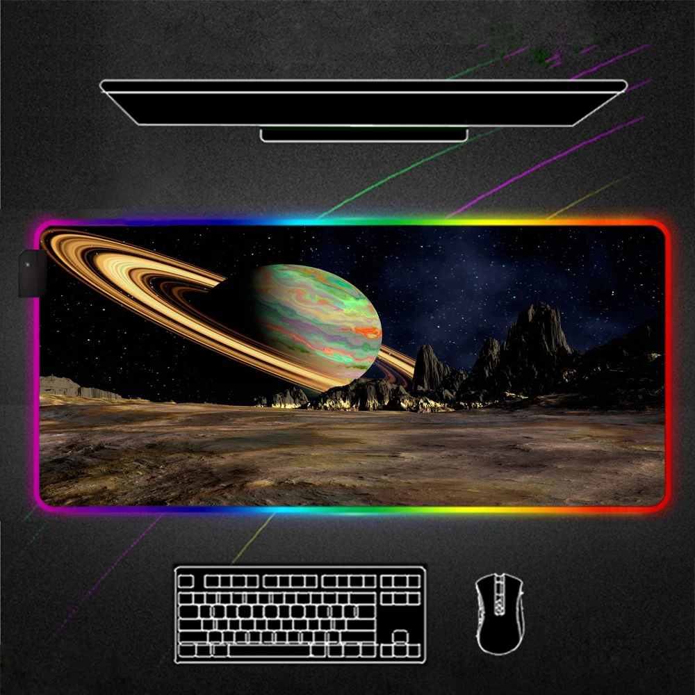 

MousePad RGB Gamer Accessories Large LED Mouse Pad XXL Gaming desk 90x40cm/80x30cm Planet universe with Backlit mausepad