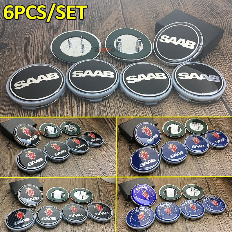 

Car-styling 6pcs/set Car Emblem Logo Badge caps 68mm Bonnet Trunk Label 62mm Auto Wheel hub Center Cover For SAAB 9-3 9-5 93 95