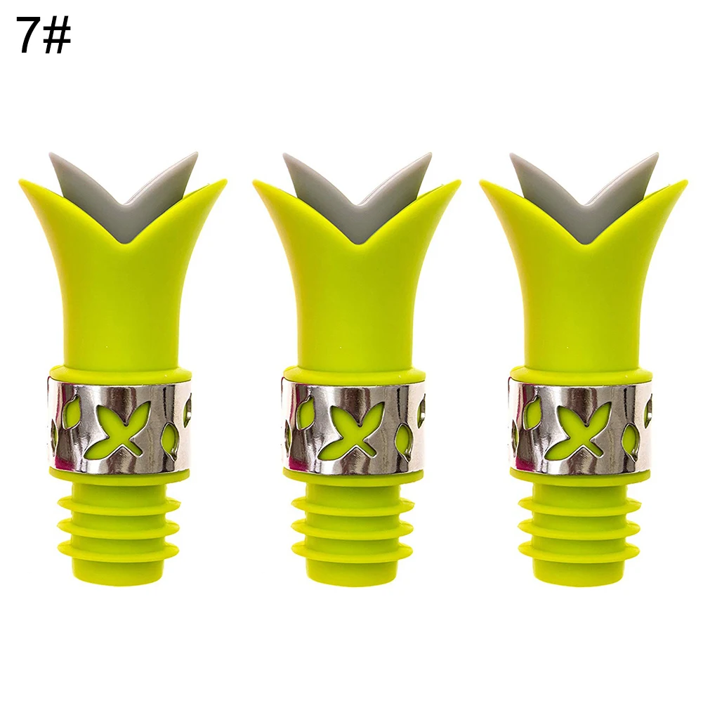 Hot 3Pcs Silicone Lily Reusable Leakproof Fresh Keeping Red Wine Bottle Stoppers Food Grade Beer Beverage Bottle Sealed Cap Plug