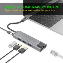 Usb-хаб type C к HDMI4K USB3.0 USB2.0 SD/TF RJ45 PD кардридер адаптер концентратор для MacBook