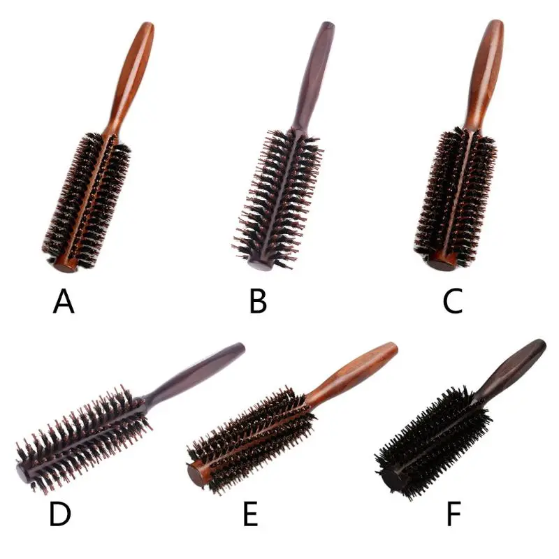 6 tipi capelli lisci in Twill pettine spazzola rotolamento setola cinghiale naturale barile tondo soffiando Curling strumento per lo Styling parrucchieri fai da te - immagine 4