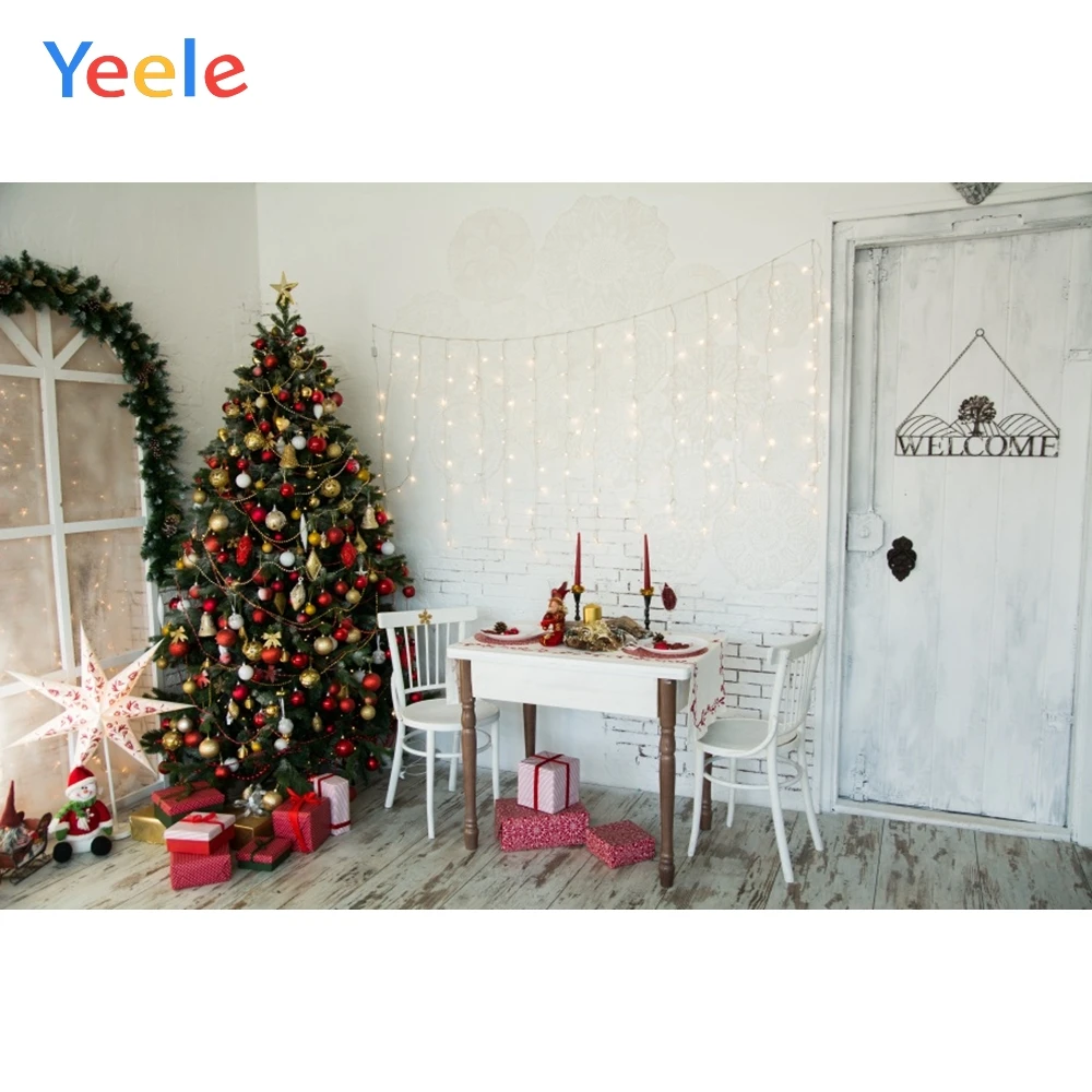 

Christmas Tree Wooden Floor Door Desk Star Baby Birthday Backdrop Photography Custom Photographic Background For Photo Studio