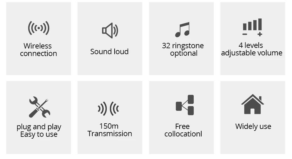 150m de Longa Distância, 32 Músicas, Door Chimes, 433MHz