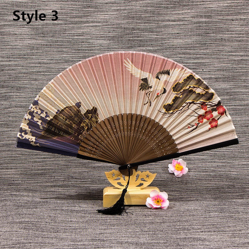 Vintage Silk Folding Fan Chinese Japanese Tassel Bamboo Dance Hand Fan Home Decoration Ornaments Craft Gift