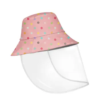 

Colorful Dot Print Girls Bucket Hat Pink Summer Beach Canvas Cap With Plastic Shield Women Waterproof Protection Cover Gorras
