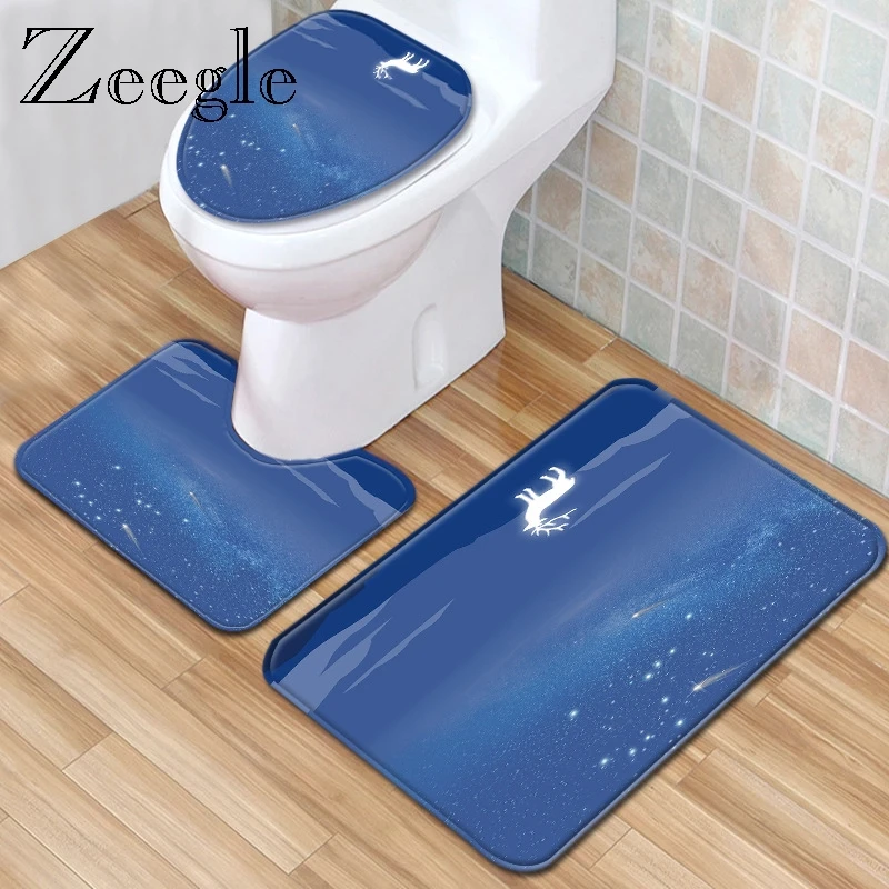 Zeegle Modern Bathroom Mat Set 3pcs Shower Room Mat Suit Water Absorption Bathroom Floor Mat Flannel Foot Rug Lid Toilet Cover