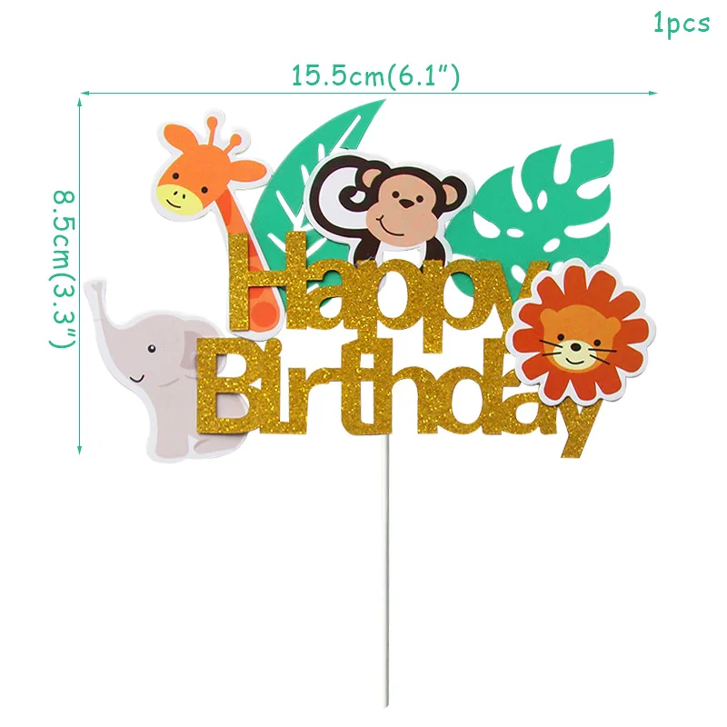 Декорации с днем рождения животные торт Топпер первый день рождения украшения Дети кекс топперы джунгли для вечеринки в стиле сафари поставки - Цвет: 1pcs cake topper 4