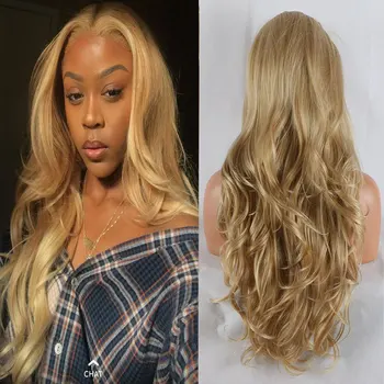 

Bomshell Mix Gold Blonde Loose Nature Silky Wave Synthetic 13*3 Lace Front Wig Glueless Heat Resistant Fiber Hair For Women Wigs