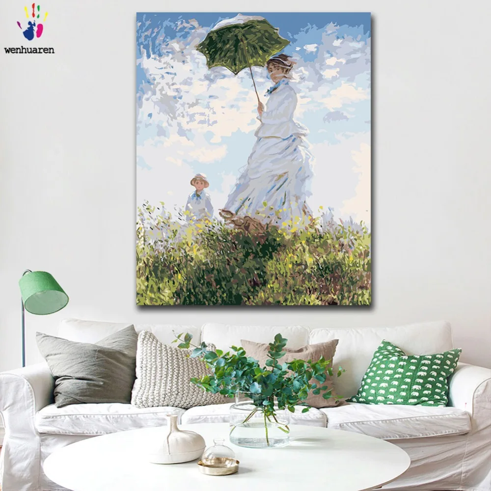 

DIY colorings pictures by numbers with colors Monet parasol woman picture drawing painting by numbers framed Home