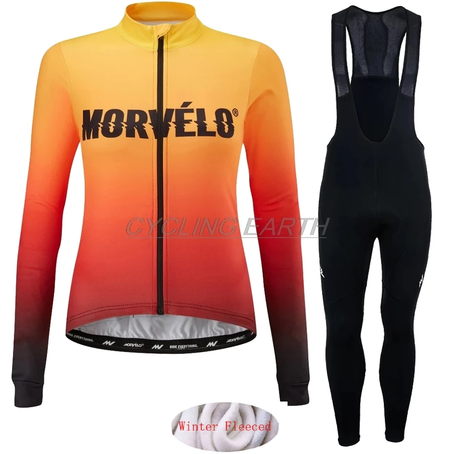 MORVELO команда Зима для женщин Велоспорт Джерси велосипед брюки набор Мужские Ropa Ciclismo термальная флисовая велосипедная Одежда для велоспорта - Цвет: fleece set