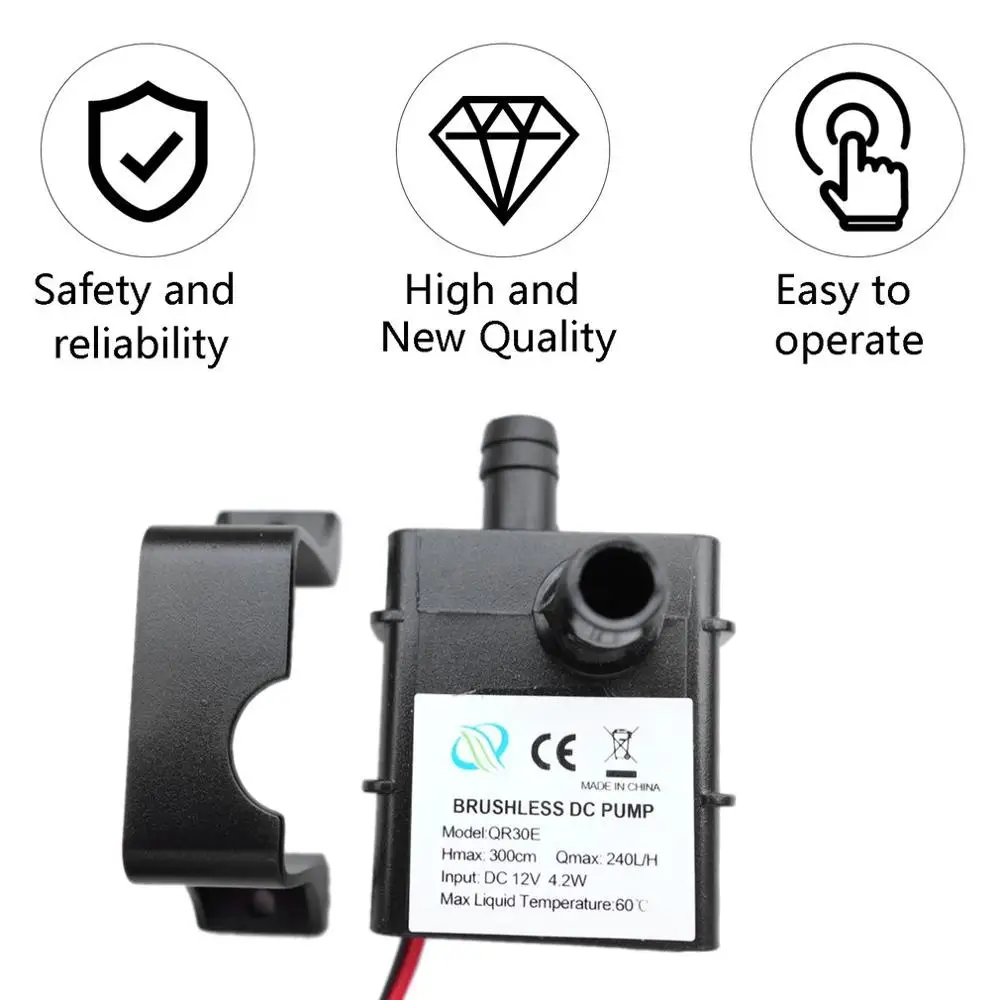 

2019 New Ultra-quiet DC 12V 4.2W 240L/H Flow Rate Waterproof Brushless Pump Mini Submersible Water Pump QR30E