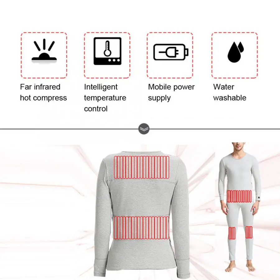Men USB Electric Heating Clothes Heated Underwear Warm Stomach for Winter Braces Supports