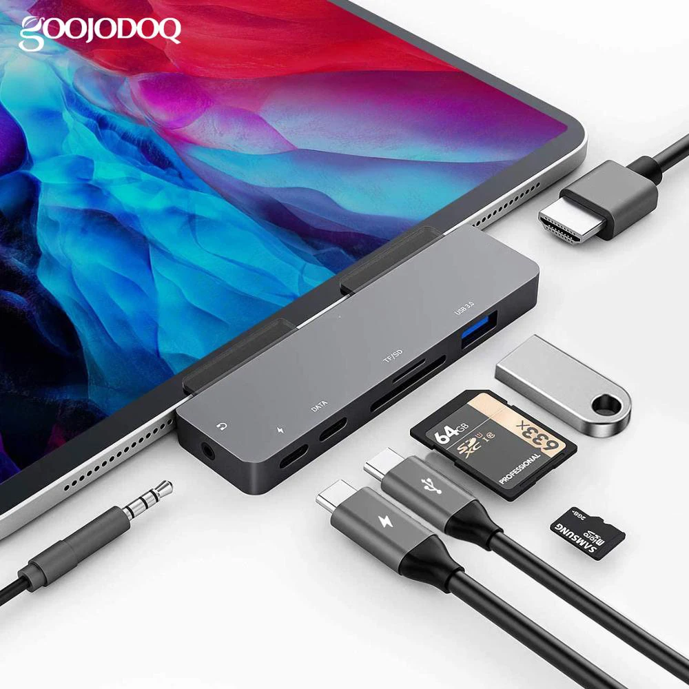 Концентратор USB Type-C для iPad Pro 11 12 9 Macbook 7 в 1 с 4K HDMI-совместимым разъемом наушников 3 0